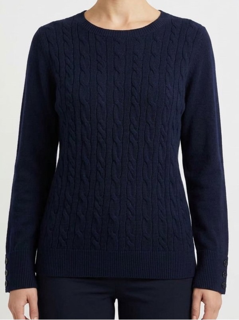 Talbots Lambswool Cable Crewneck Sweater Navy Classic Staple Preppy Academia L